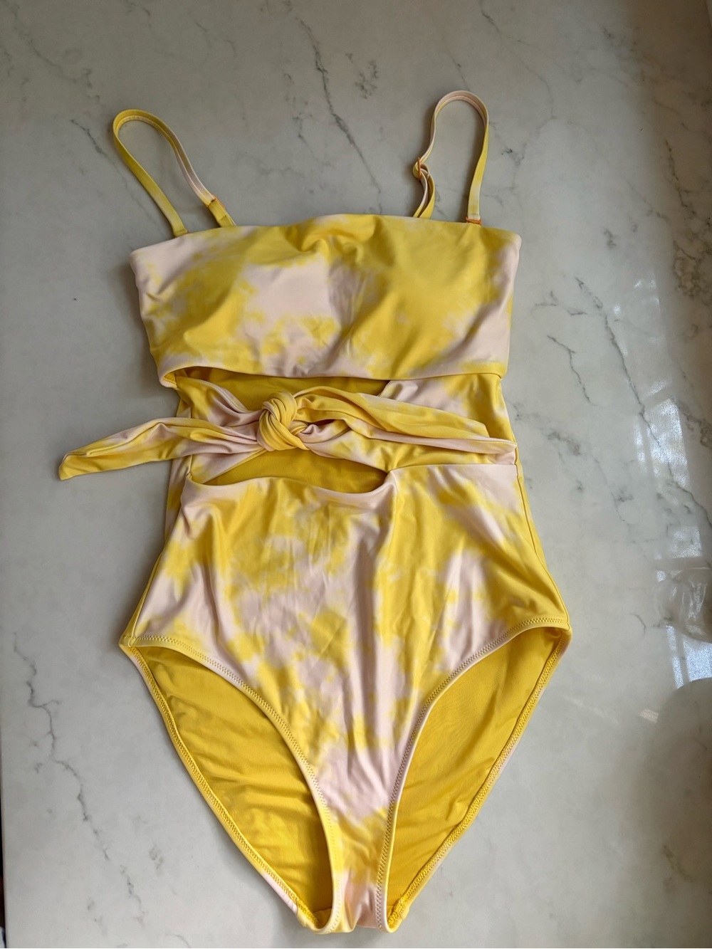 aerie Yellow One-Piece Swimsuit with front cut out detail